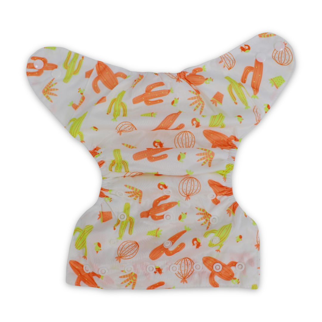 Unisex Baby Reusable Diaper – White with Cactus Design