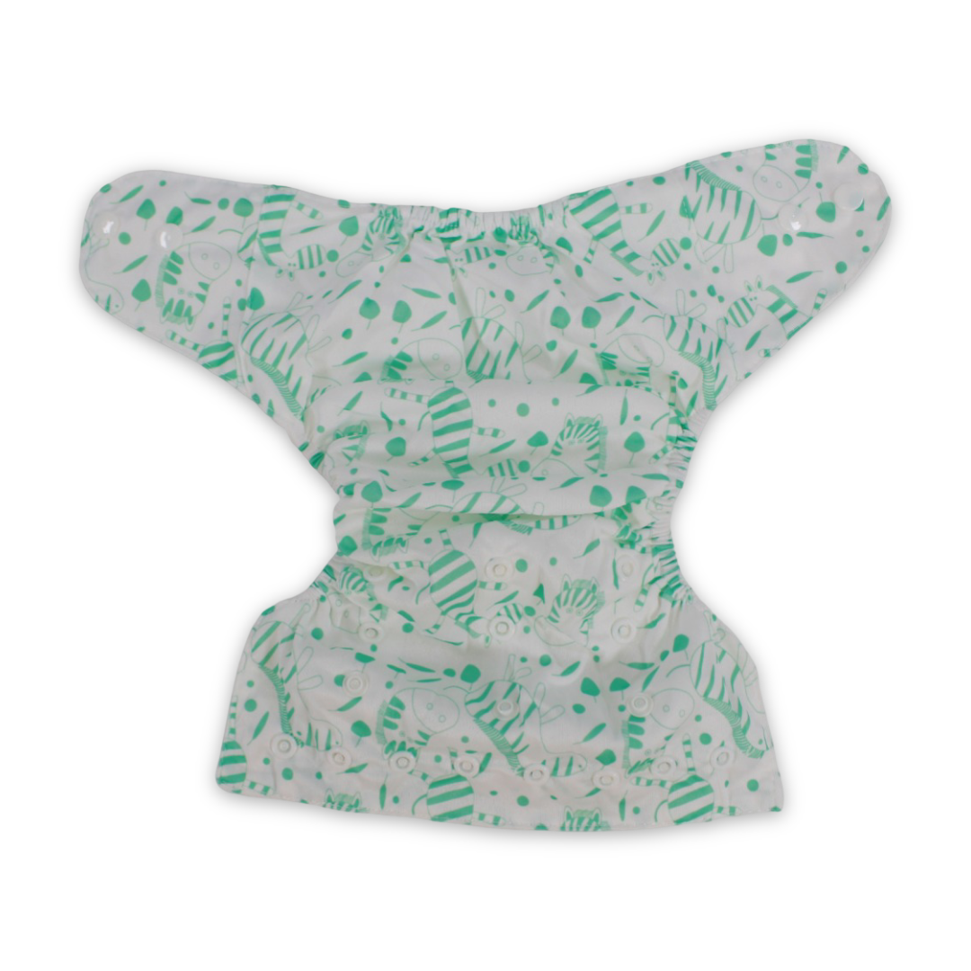Unisex Baby Reusable Diaper – White with Green Zebra Design