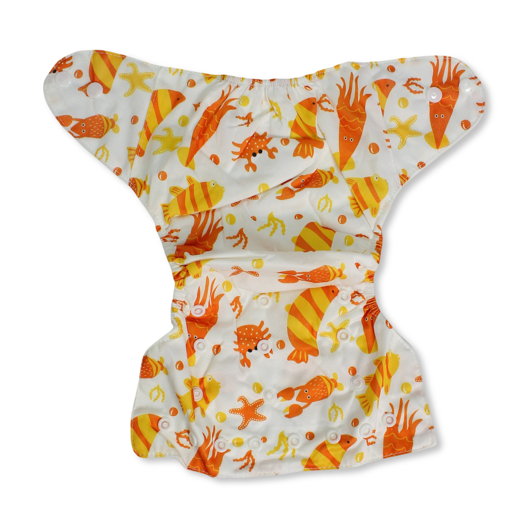 Cotton Baby Diaper – White with Fish Print