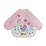 Baby Long-Sleeved Bib - Pink with Bird Design