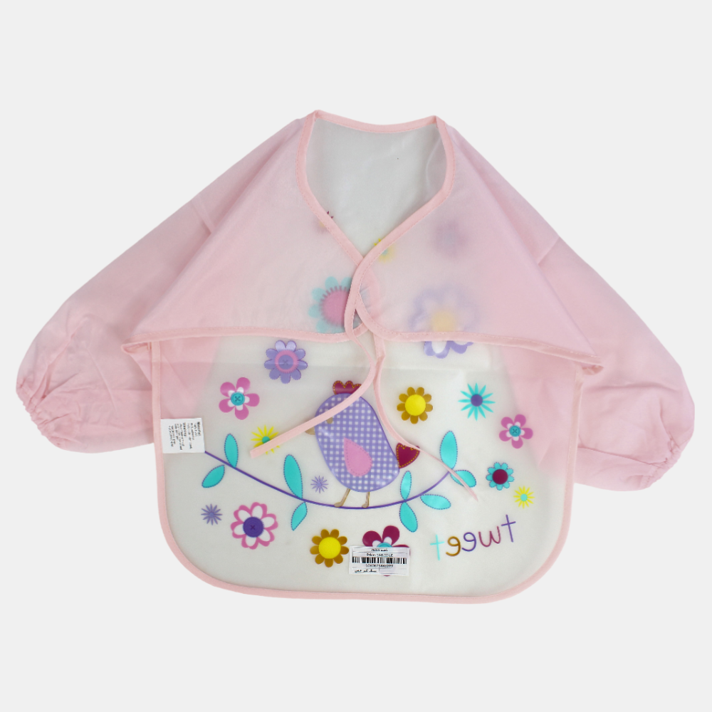Baby Long-Sleeved Bib - Pink with Bird Design