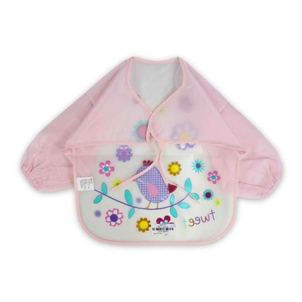 Baby Long-Sleeved Bib - Pink with Bird Design