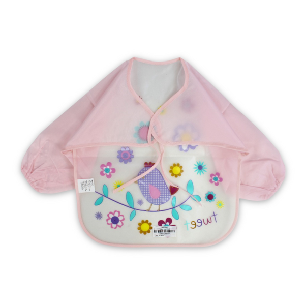 Baby Long-Sleeved Bib - Pink with Bird Design