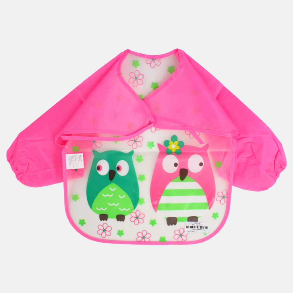 Baby Long-Sleeved Bib – Pink with Owl Design