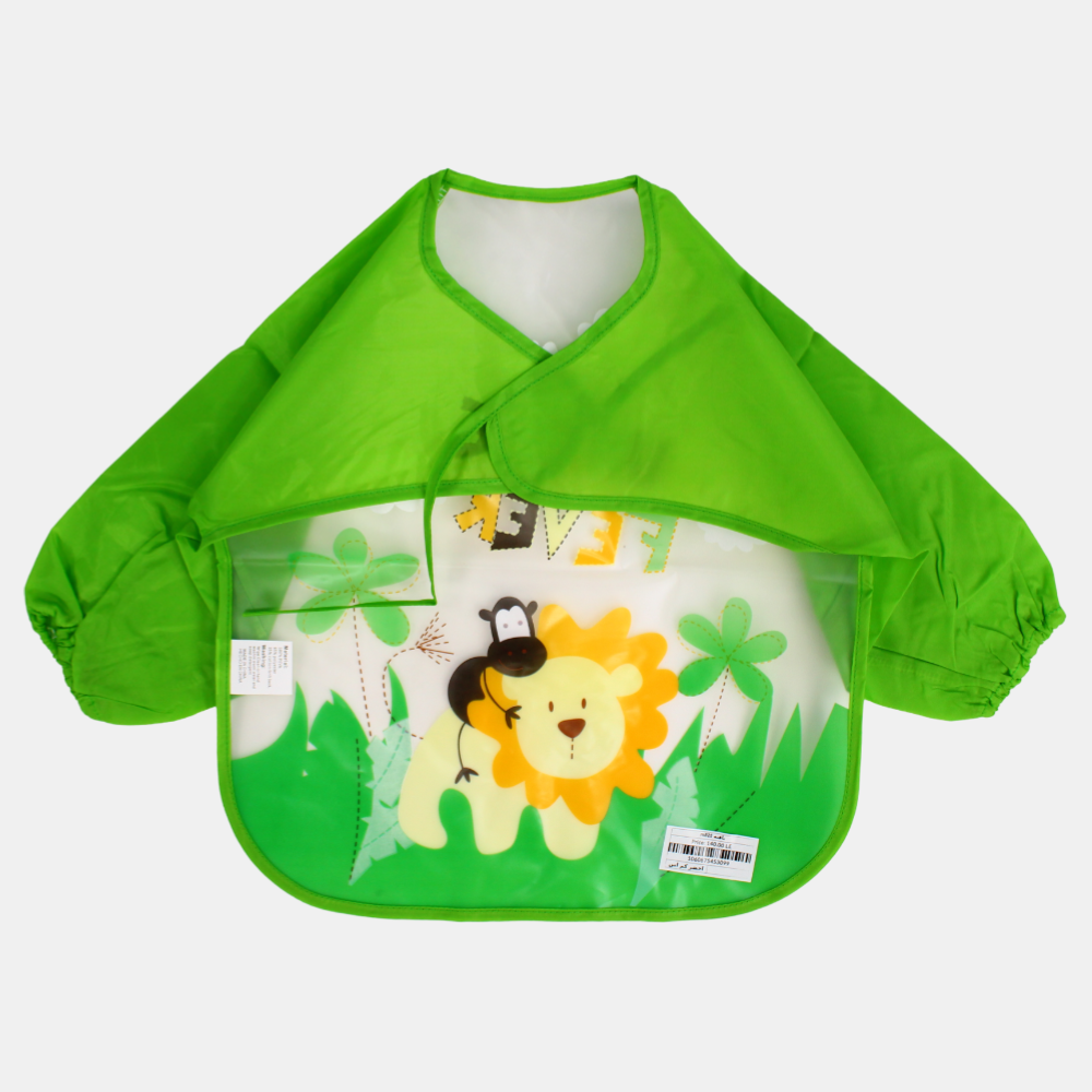 Baby Long-Sleeved Bib – Green with Lion Design