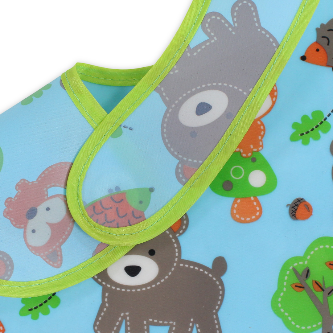 Waterproof Baby Bib – Baby Blue with Animals and Trees Print