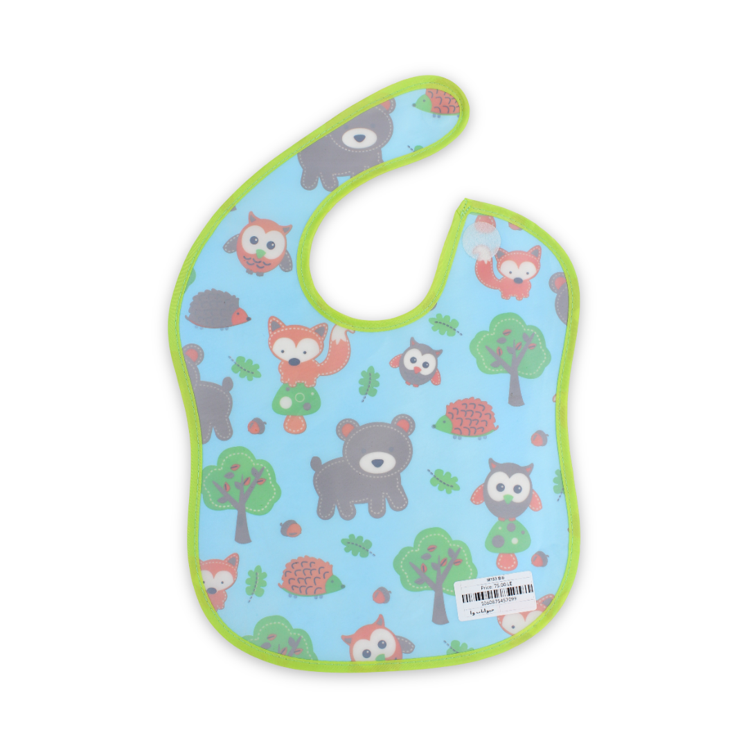 Waterproof Baby Bib – Baby Blue with Animals and Trees Print