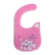 Cotton Baby Bib – Pink with Bunny & Cat Embroidered