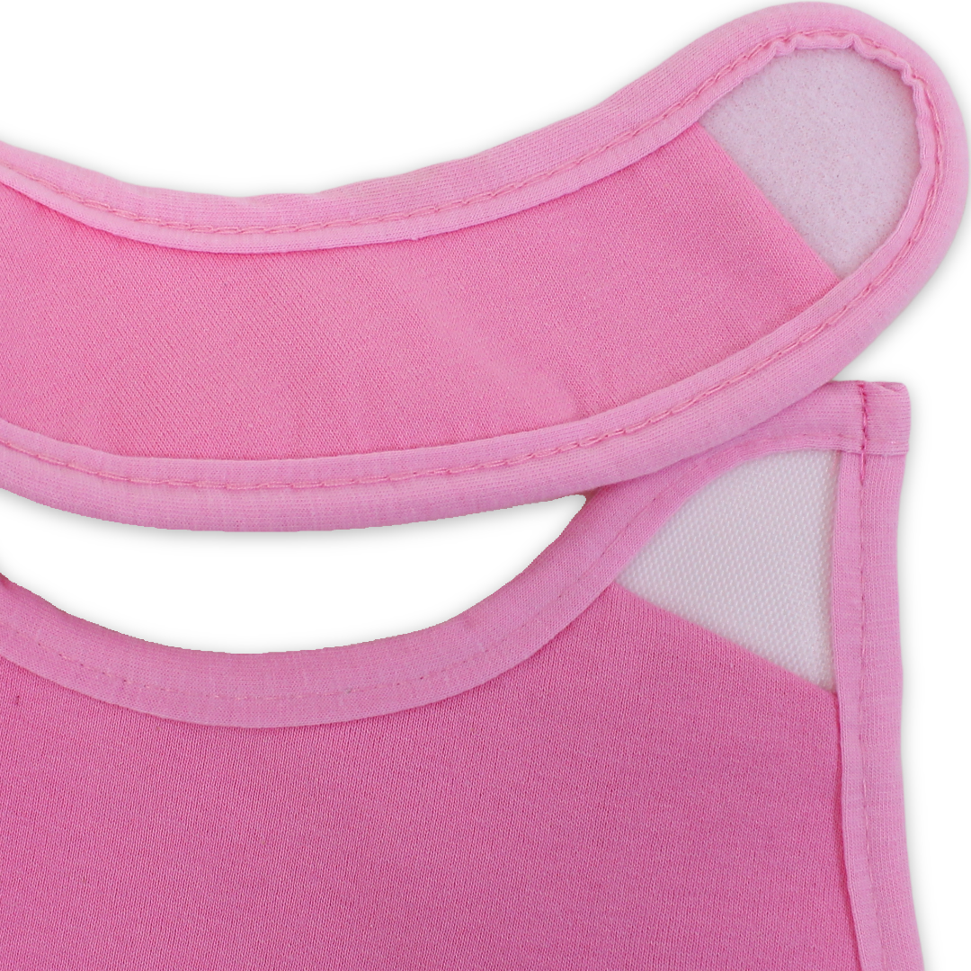 Cotton Baby Bib – Pink with Bunny & Cat Embroidered