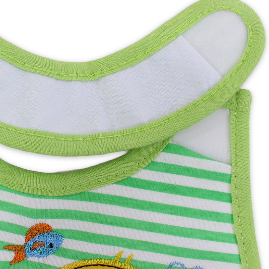Cotton Baby Bib – Green with Stripe Duck Embroidered