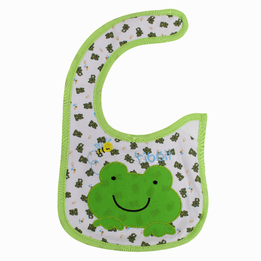 Unisex Baby Bib – White with a Green Frog