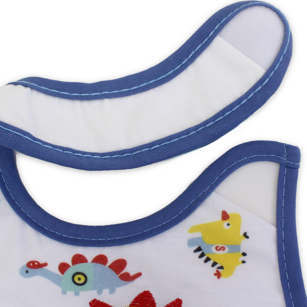 Cotton Baby Bib – White with Dino Embroidered
