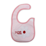 Cotton Baby Bib – Pink with Flowers Embroidered