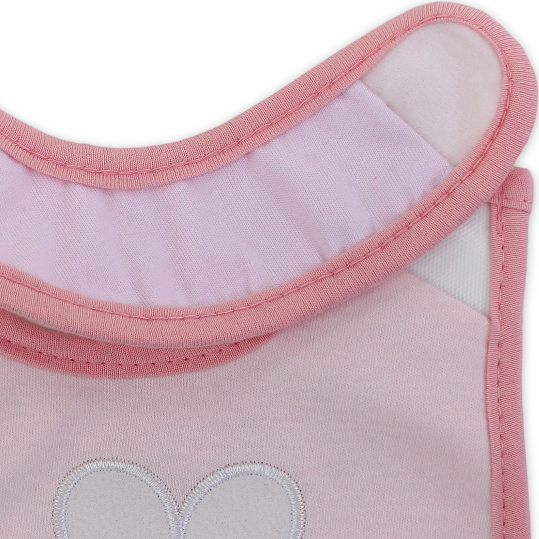 Cotton Baby Bib – Pink with Flowers Embroidered