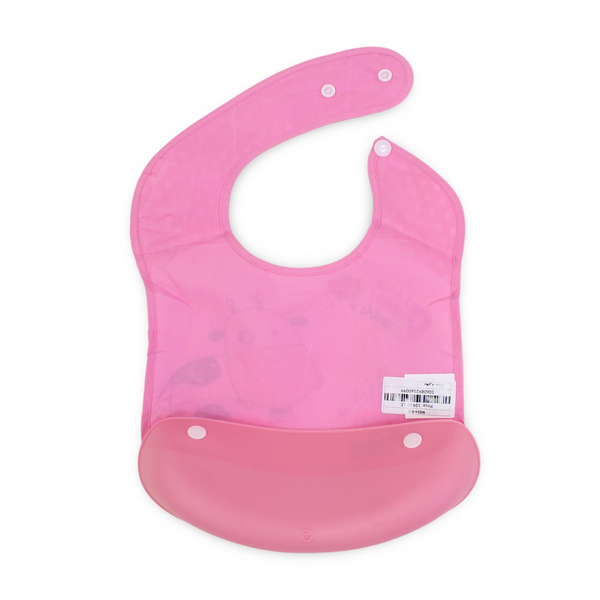 Silicone Baby Bib with Food-Catching Pocket – Pink with Cow Print
