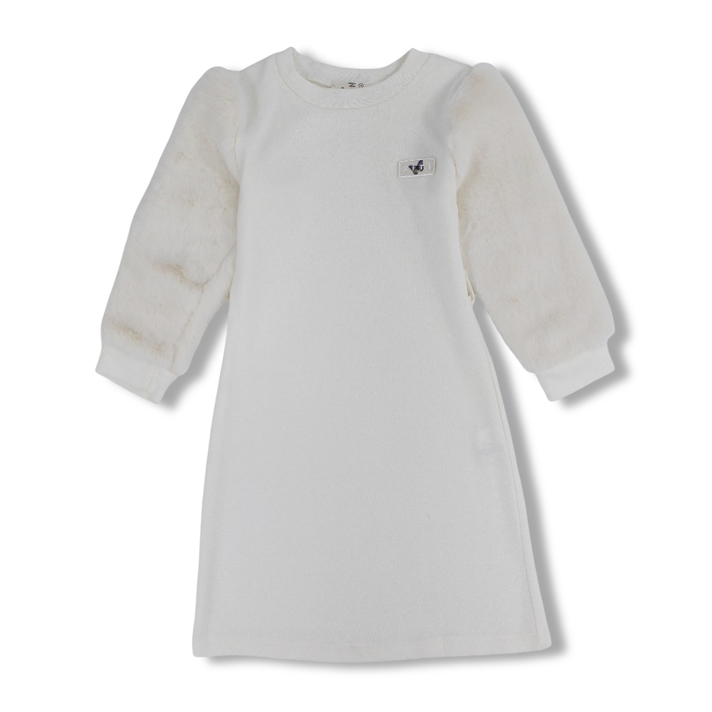 Girls Wool Dress  – Faux Fur Sleeves