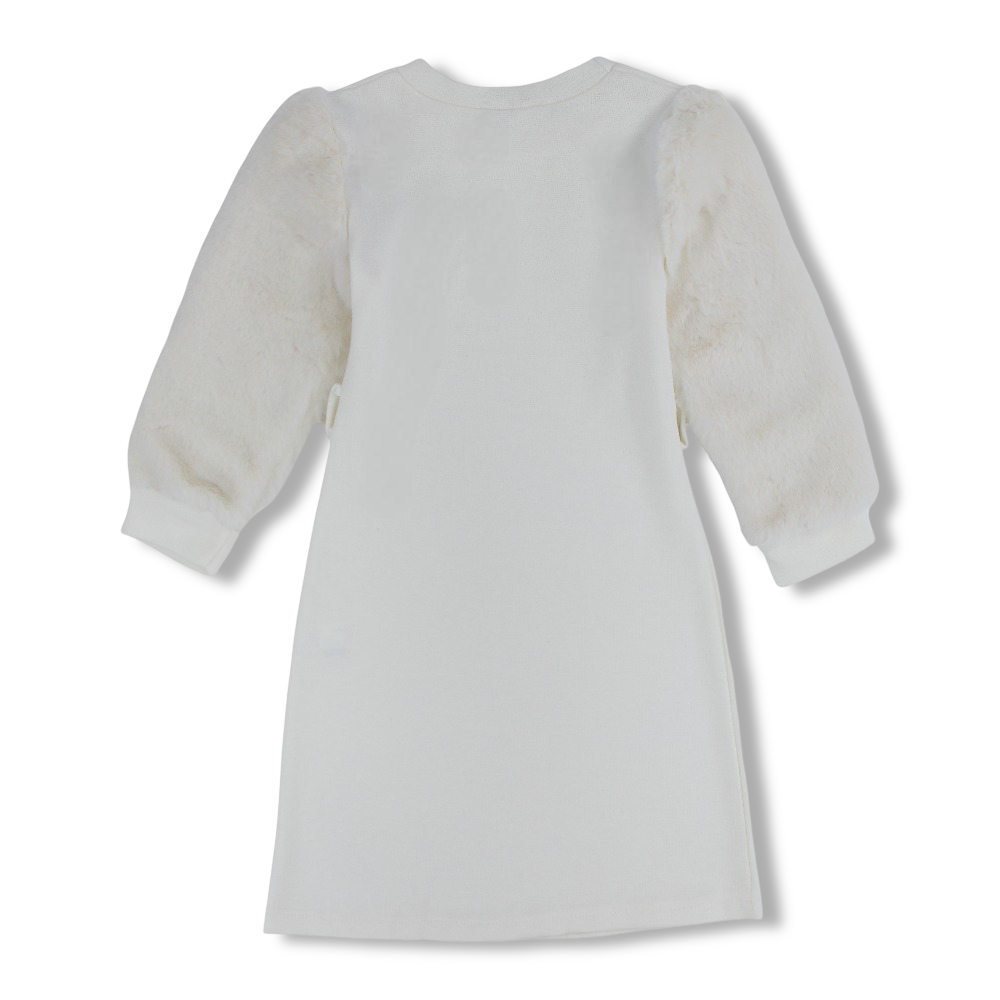 Girls Wool Dress  – Faux Fur Sleeves