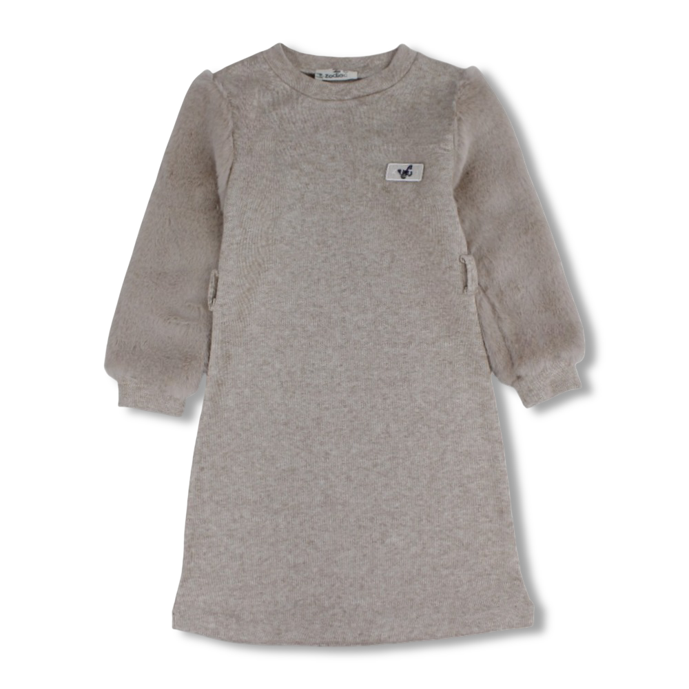 Girls Wool Dress  – Faux Fur Sleeves