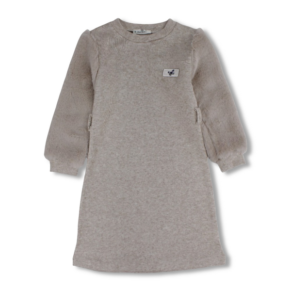 Girls Wool Dress  – Faux Fur Sleeves