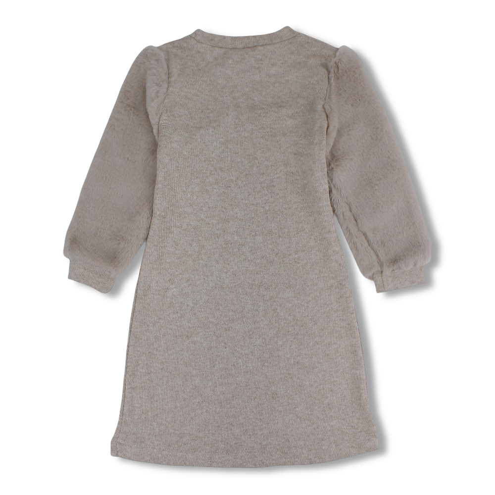 Girls Wool Dress  – Faux Fur Sleeves