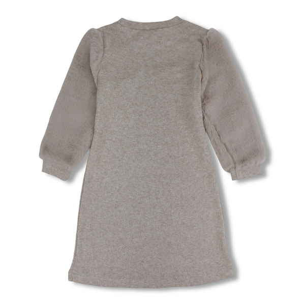 Girls Wool Dress  – Faux Fur Sleeves