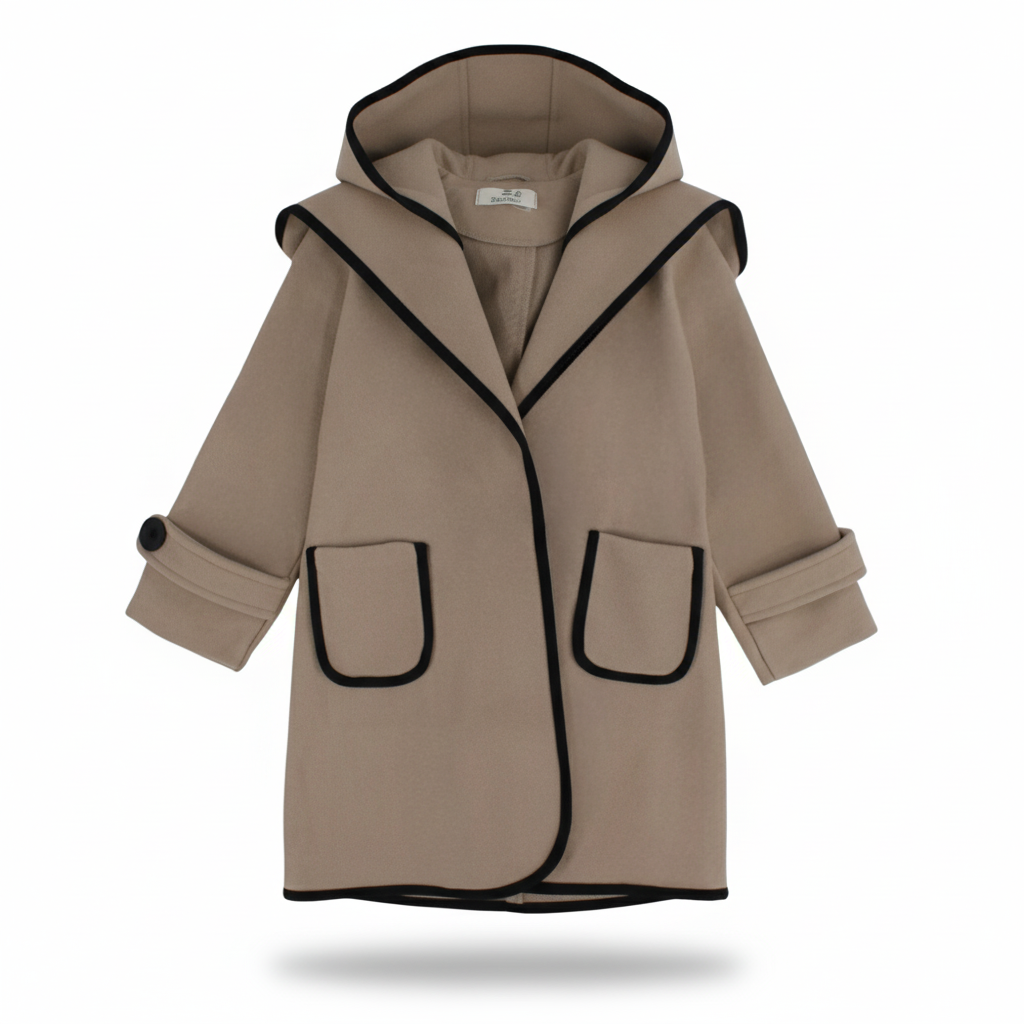 Girls Wool Coat – Black Trim Details