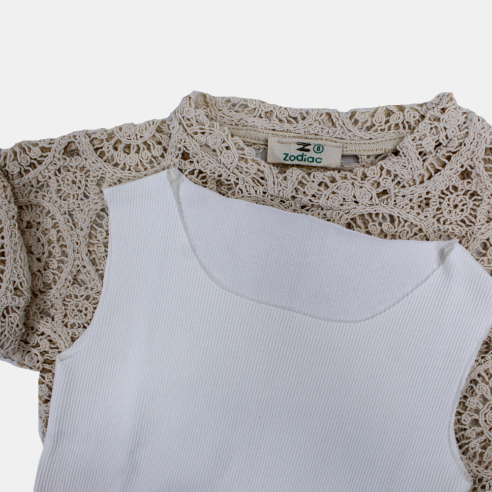 Girls Cotton Blouse with Lace Details