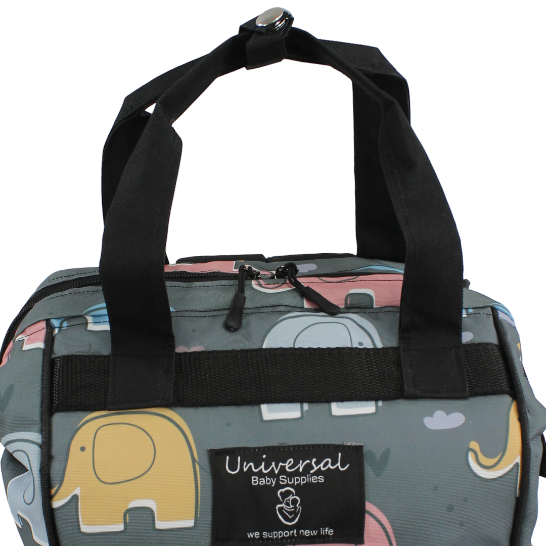 Uni Baby Back Bag – Grey with Elephants Print