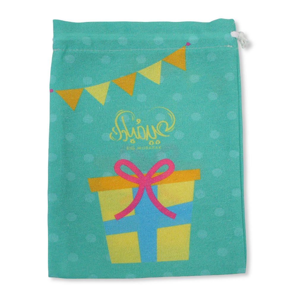 Drawstring Gift Bag "Eid Mubarak" - Turquoise - Party - Seedzo Prints
