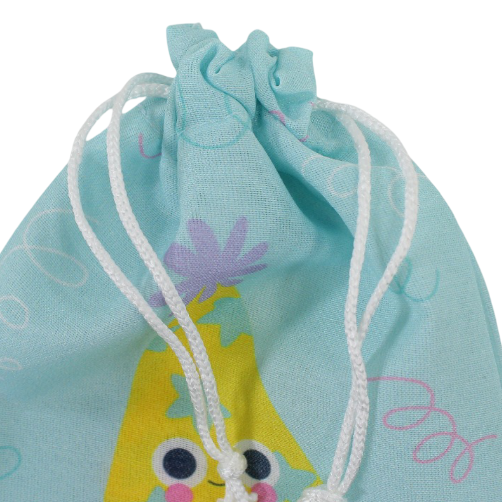 Drawstring Gift Bag “Happy Eid” - Aqua with Yellow Party Hat Print