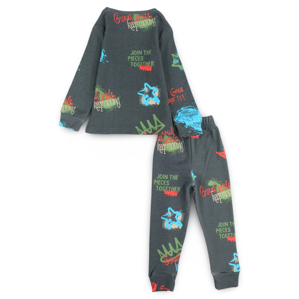 Boys Thermal Set – Grey with Fun Print