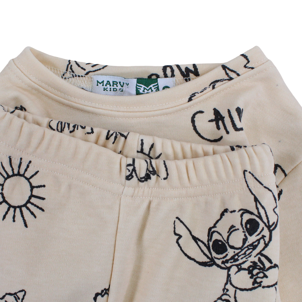 Girls Thermal Set – Beige with Stitch Print