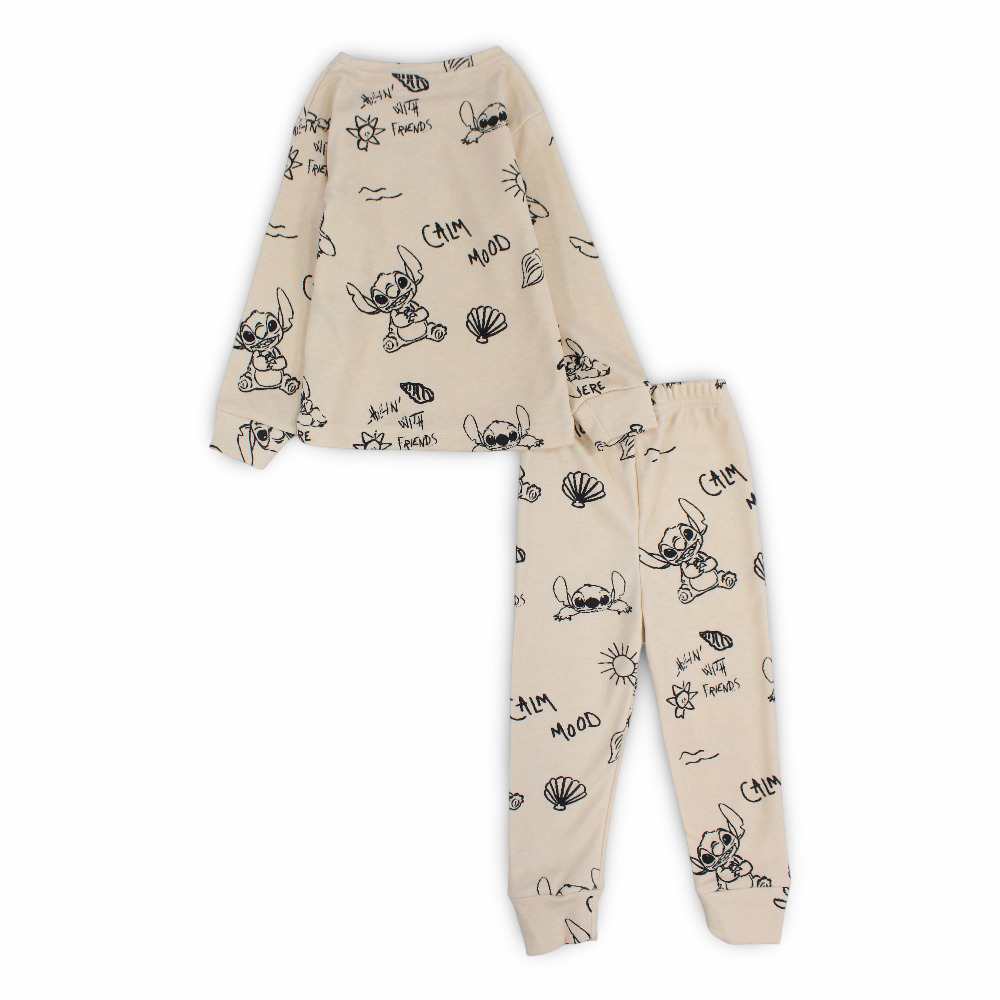 Girls Thermal Set – Beige with Stitch Print