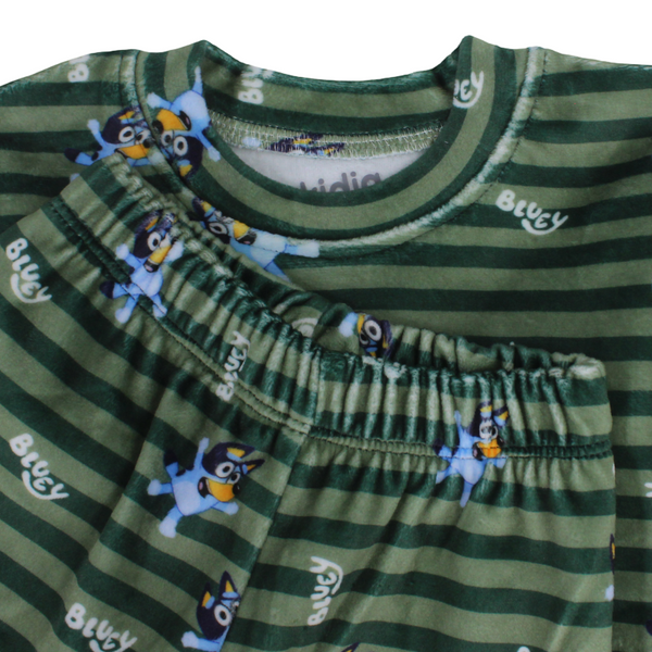 Baby Boys Velvet Pajama – Olive with Bluey Print