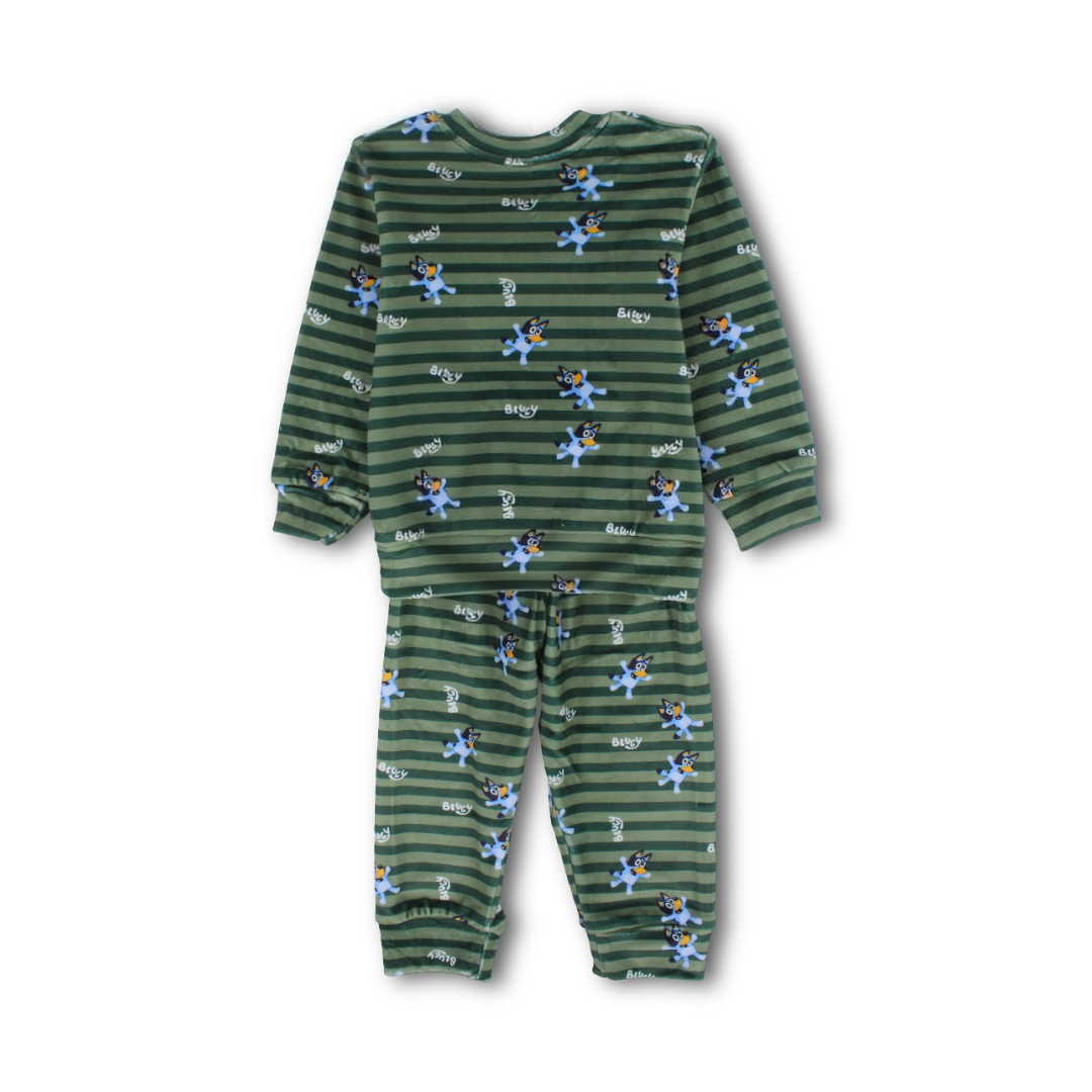 Baby Boys Velvet Pajama – Olive with Bluey Print