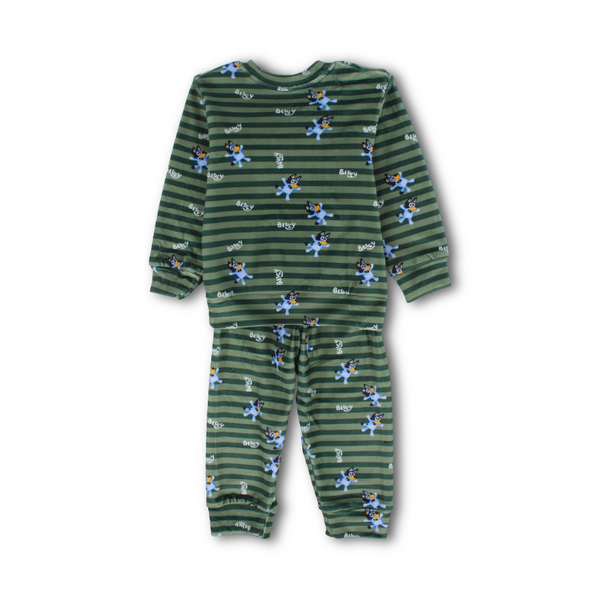 Baby Boys Velvet Pajama – Olive with Bluey Print