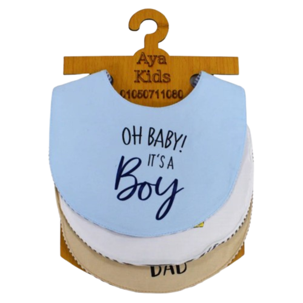 Pack of 3 – Baby Boys Cotton Bibs "Oh Baby, It’s a Boy" - Baby Essentials - Cherries