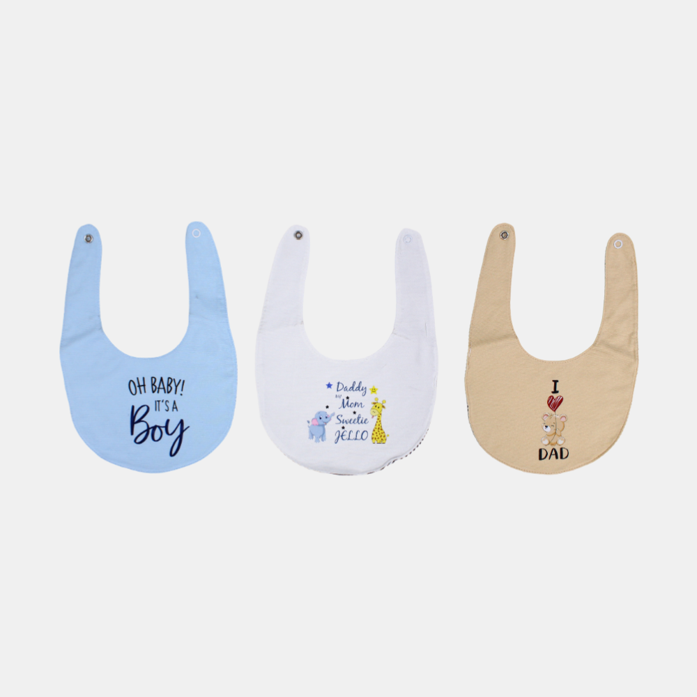 Baby Boys Cotton Bibs – Pack of 3 – "Oh Baby, It’s a Boy"
