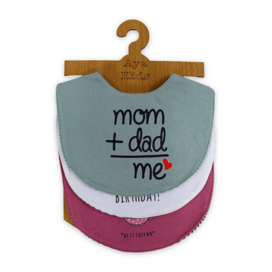 Cotton Baby Bib with "Mom+Dad=Me" Print – (Pack Of 3)