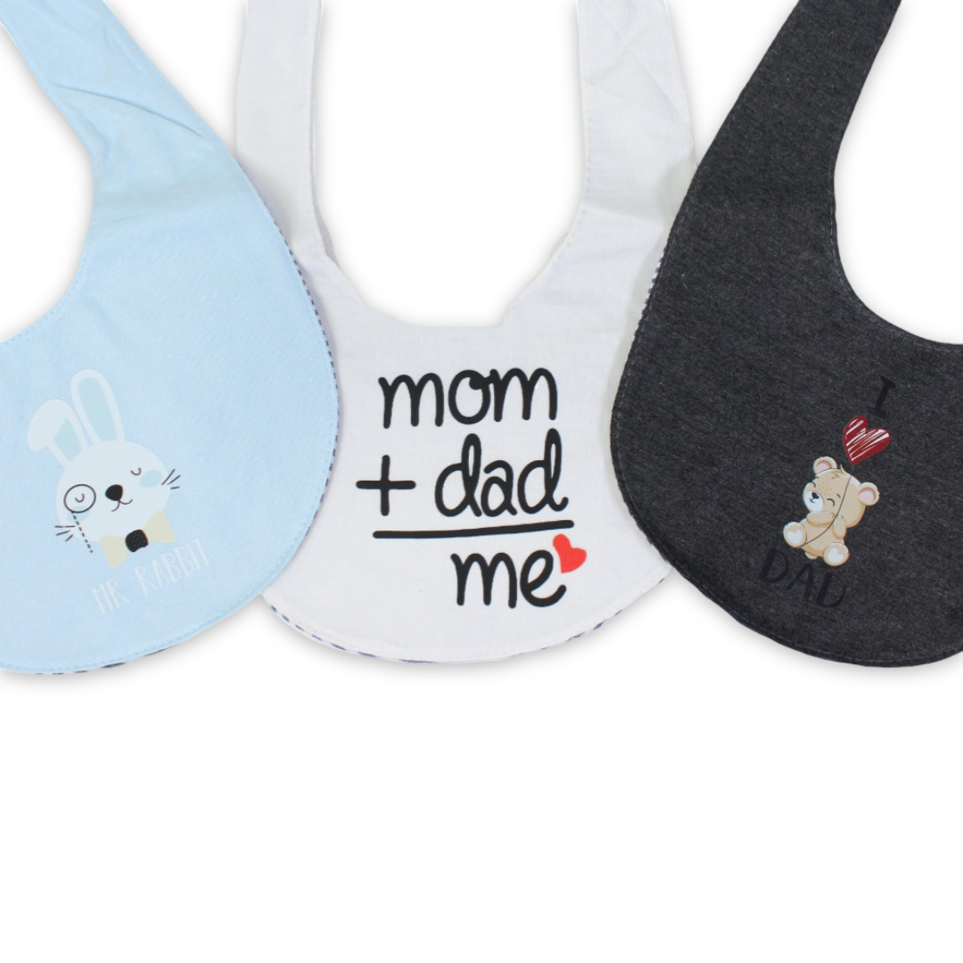 Cotton Baby Bib with "Mom+Dad=Me" Print – (Pack Of 3)