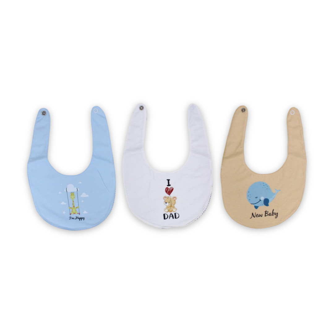 Cotton Baby Bib with "New Baby" Print – (Pack Of 3)