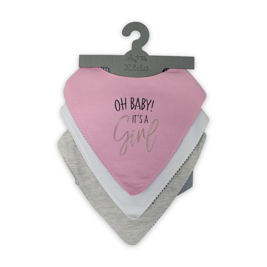 Cotton Baby Bib with "Oh Baby! It's a Girl" – (Pack Of 3) - Baby Essentials - Cherries
