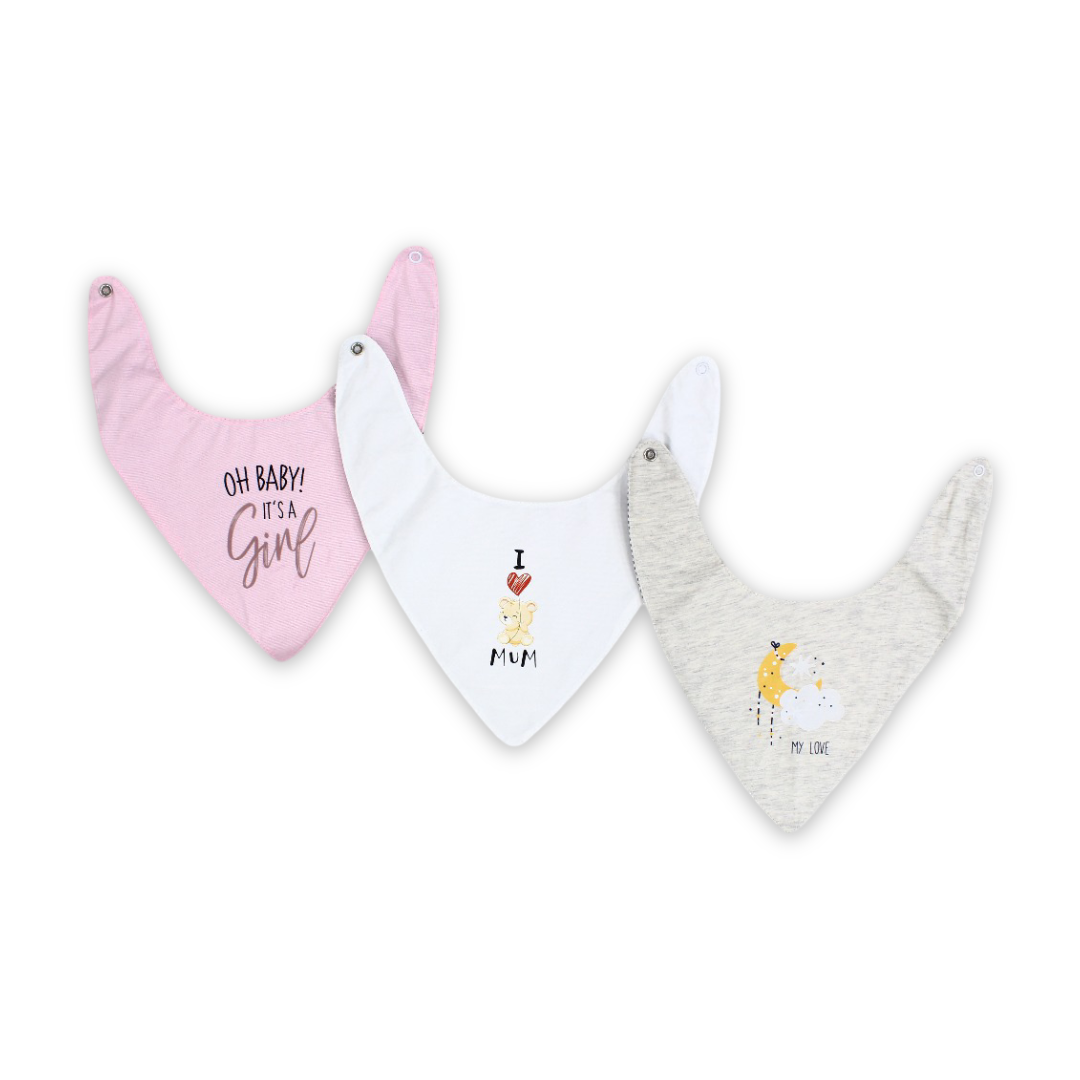 Cotton Baby Bib with "Oh Baby! It's a Girl" – (Pack Of 3)