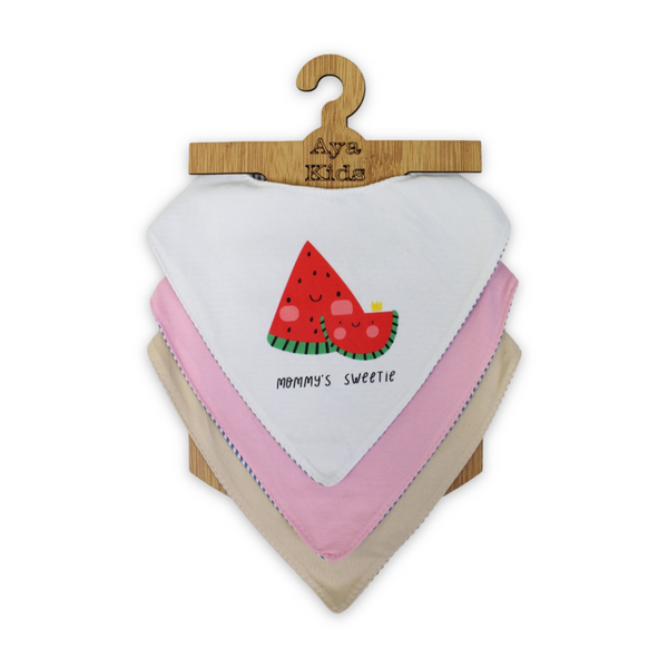Cotton Baby Bib with "Mommy's Sweetie" Print – (Pack Of 3) - Baby Essentials - Cherries