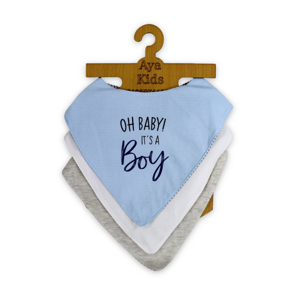 Cotton Baby Bib with "Oh Baby! It's A Boy" Print – (Pack Of 3) - Baby Essentials - Cherries
