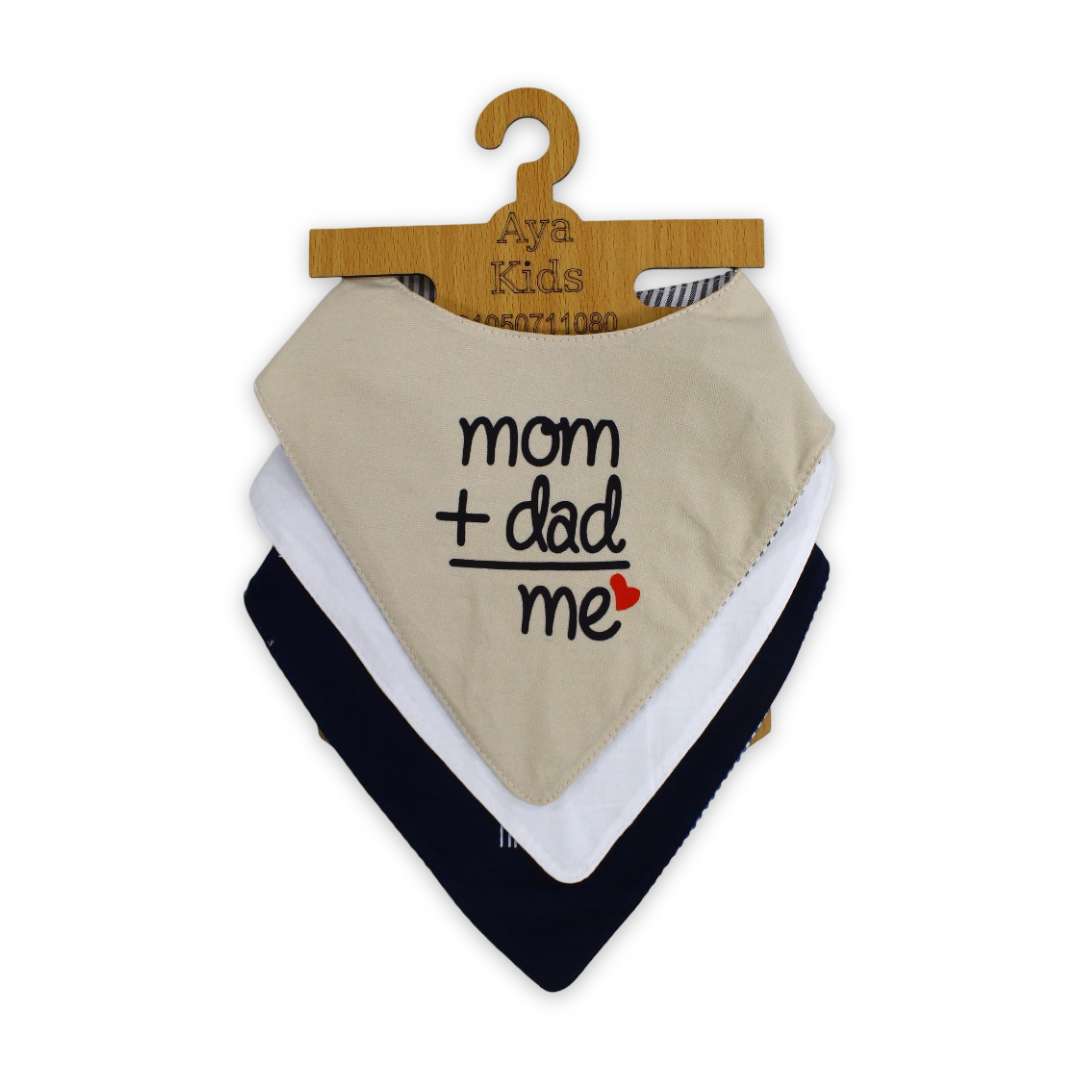 Cotton Baby Bib with "Mom+Dad=Me" Print – (Pack Of 3) - Baby Essentials - Cherries