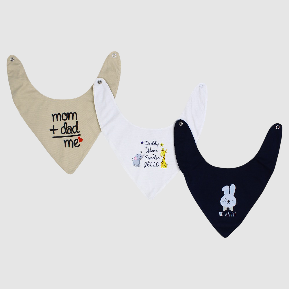 Bib Baby Boy Cotton Scarf Style Mom & Dad Design (3-Pack)