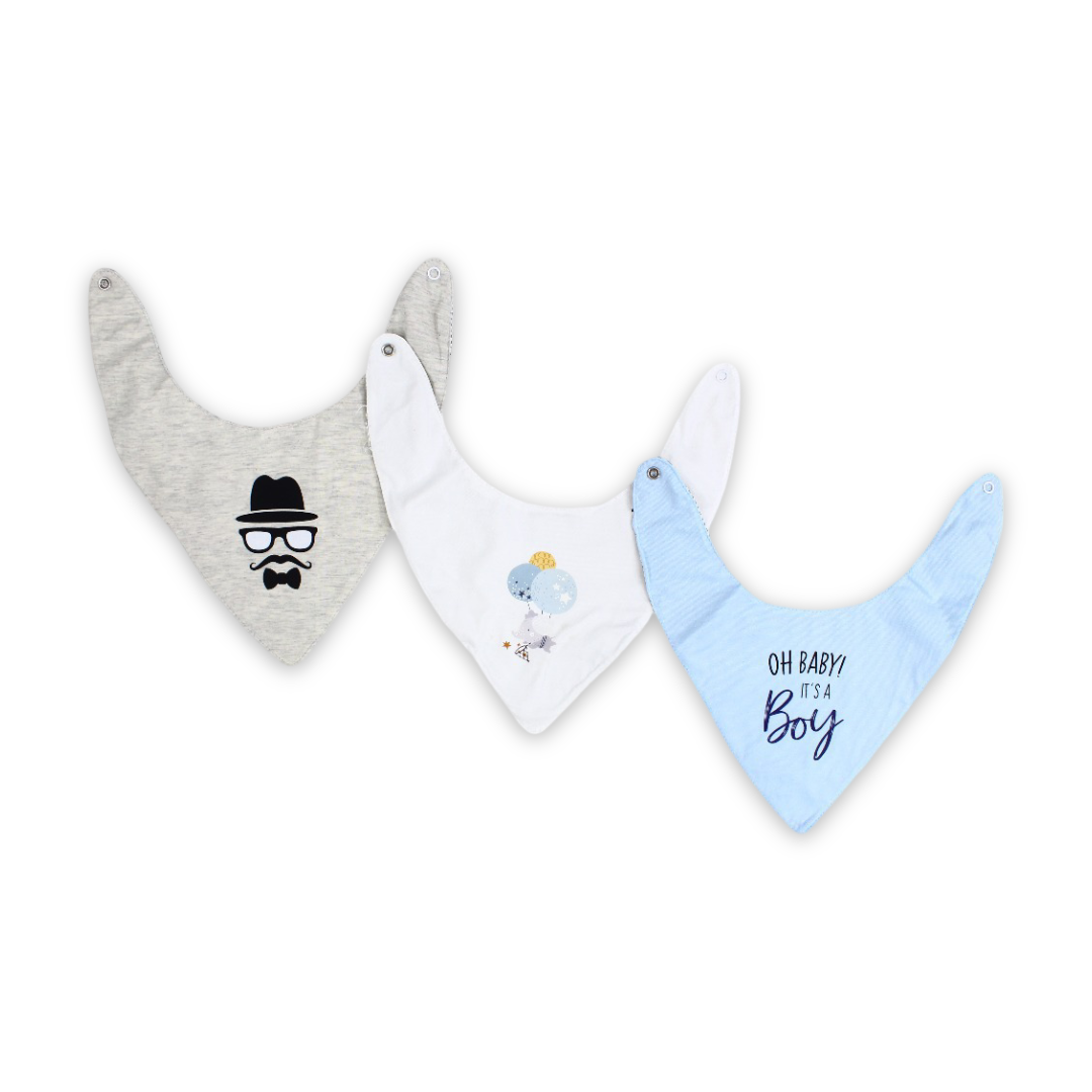Cotton Baby Bib with Man's Face Print – (Pack Of 3)