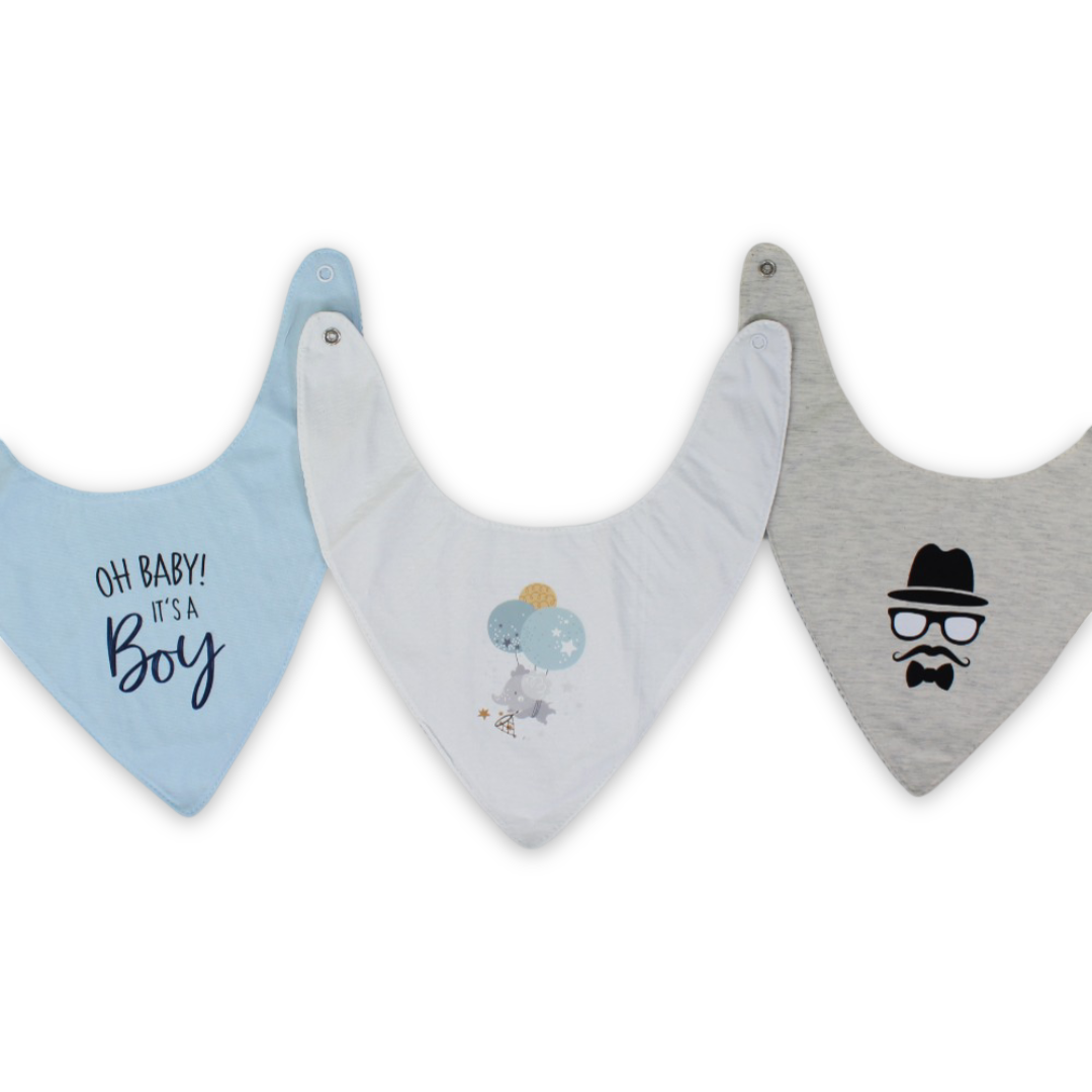 Cotton Baby Bib with Man's Face Print – (Pack Of 3)