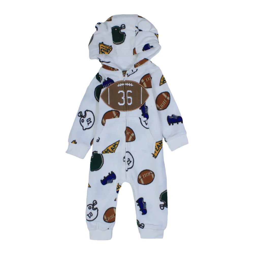 Baby Boys Hooded Footless Onesie – Off-White American Football Design